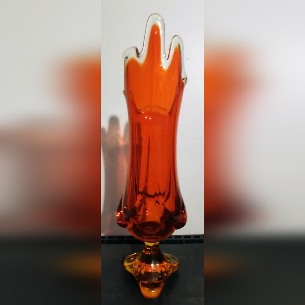 Vintage Viking Glass 13.5” Swung Vase Orange MCM Epic Drape 3-Toed Persimmon - Picture 5 of 12